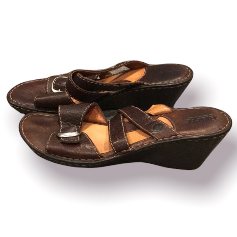 BORN Comfort Wedge Sandals Criss Cross Strappy Leather Y2K Size 11 - Picture 2 of 9